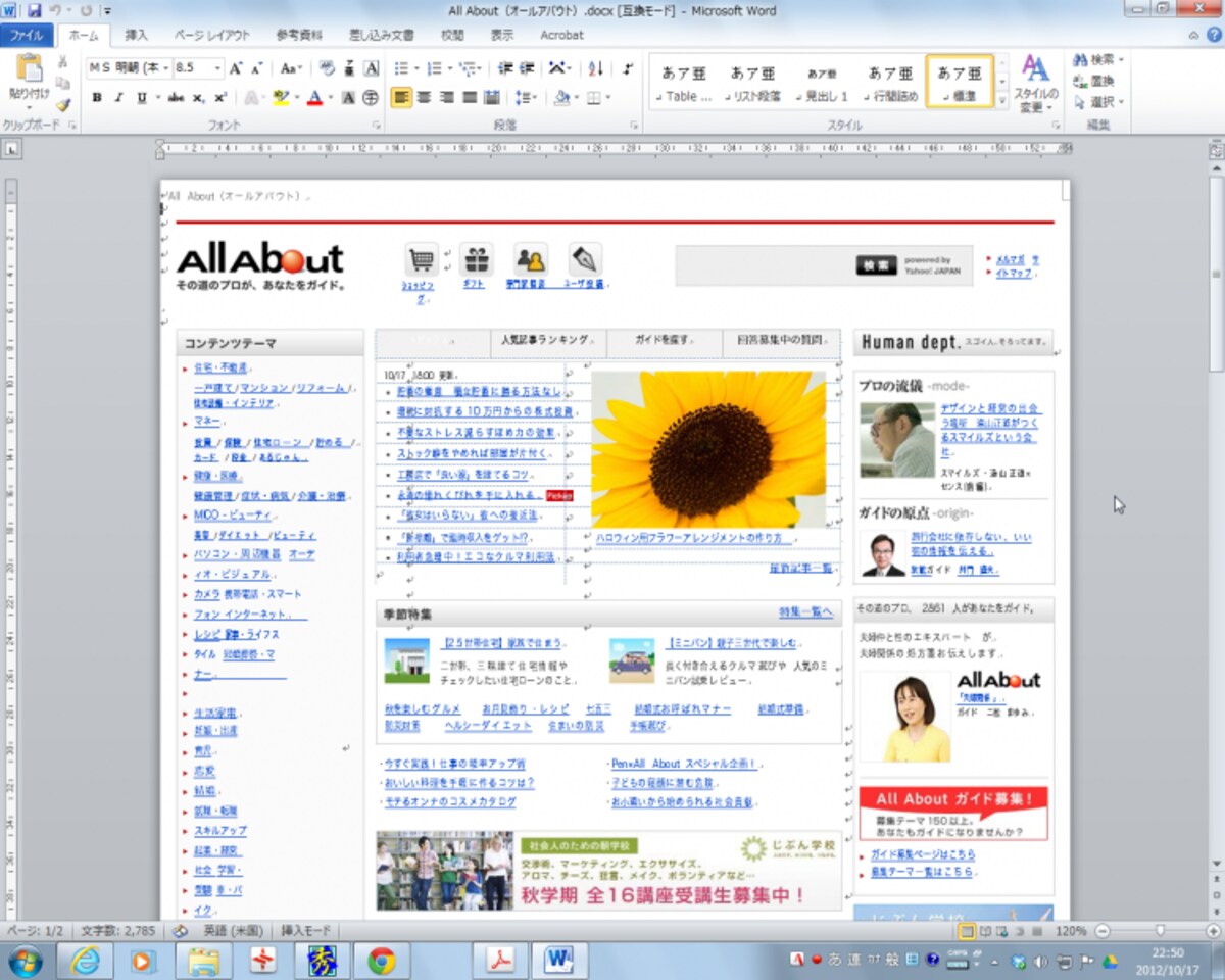 変換したWordファイルをWord 2010に読み込みました