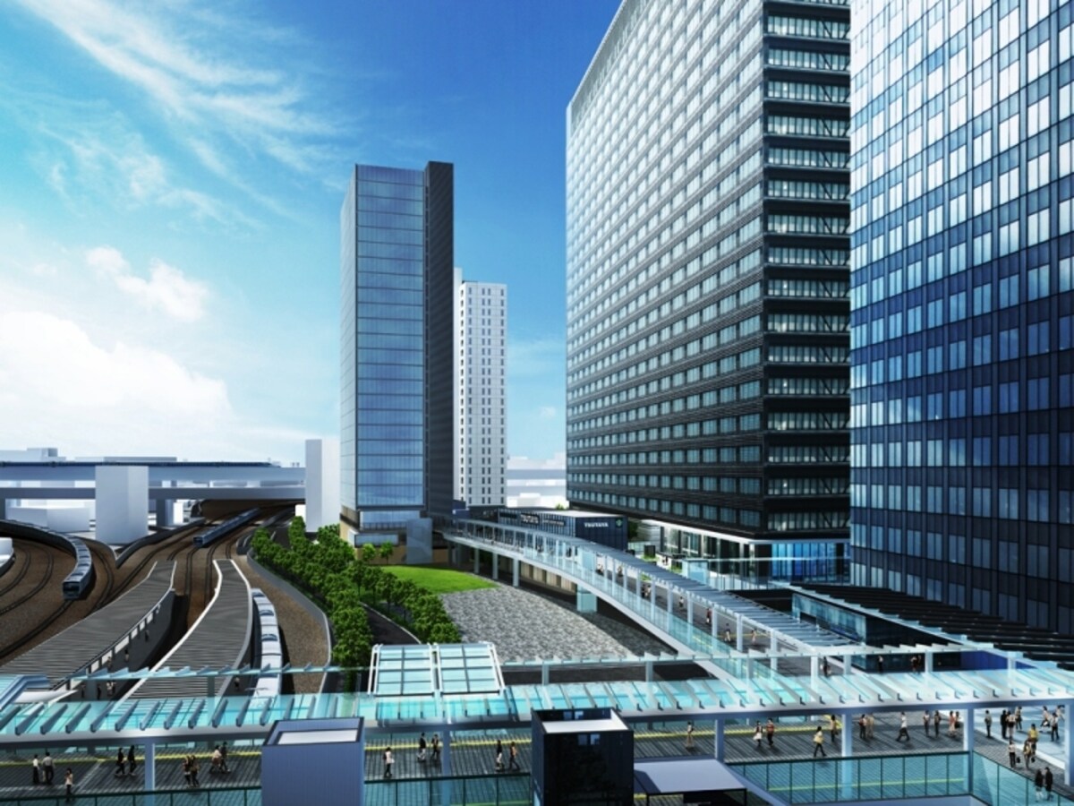 大崎駅直結のペデストリアンデッキ完成予想図　※計画段階の図面を基に描き起こしたもので実際とは異なります
