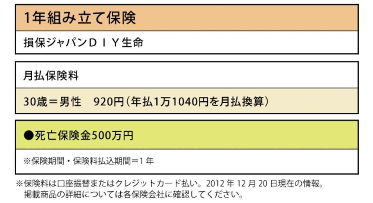 損保ジャパンDIY生命「1年組み立て保険」