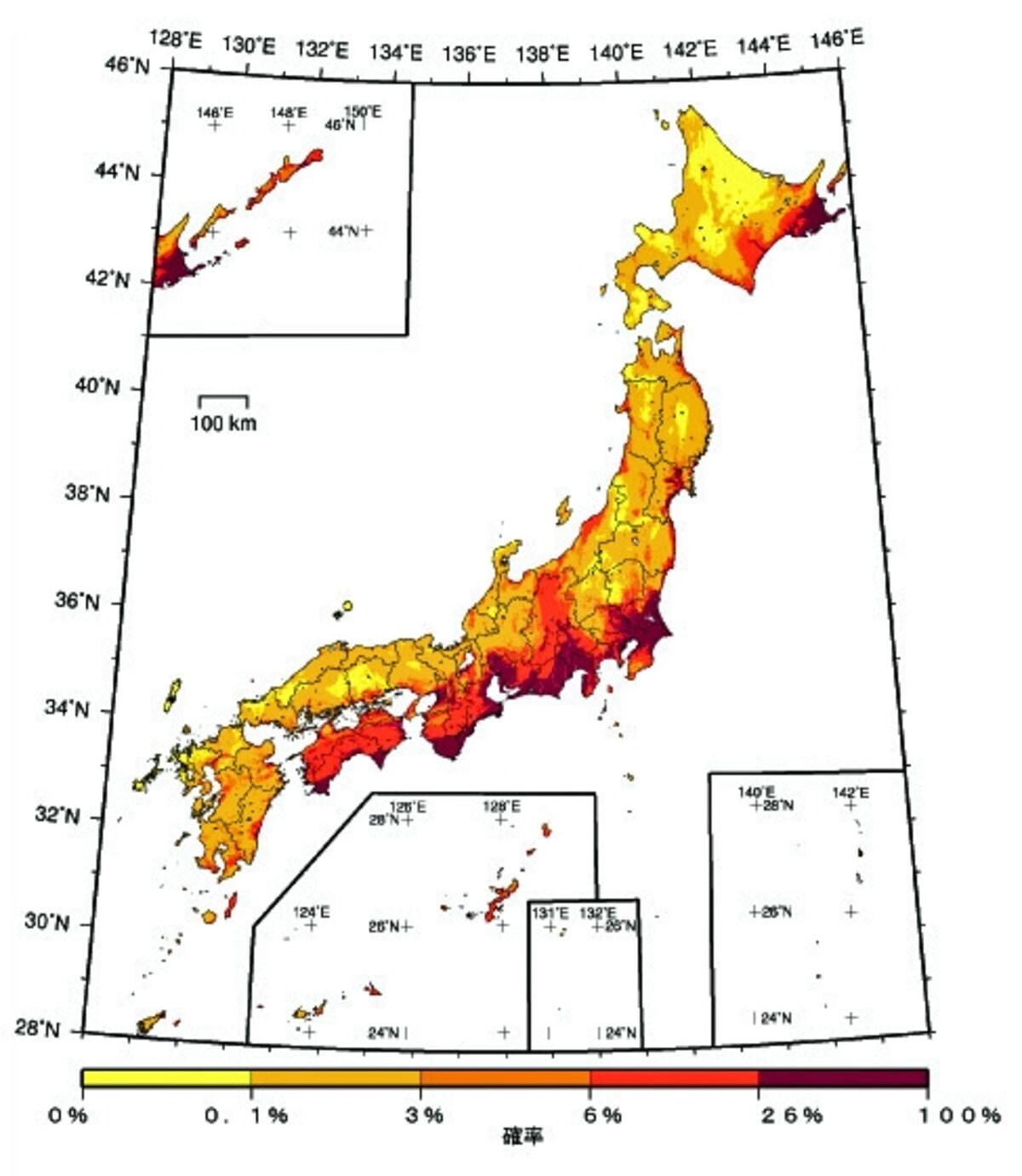 【図1】2012年から30年間に震度6弱以上の揺れに見舞われる確率の分布（発表：平成24年12月21日/出典：地震調査研究推進本部）