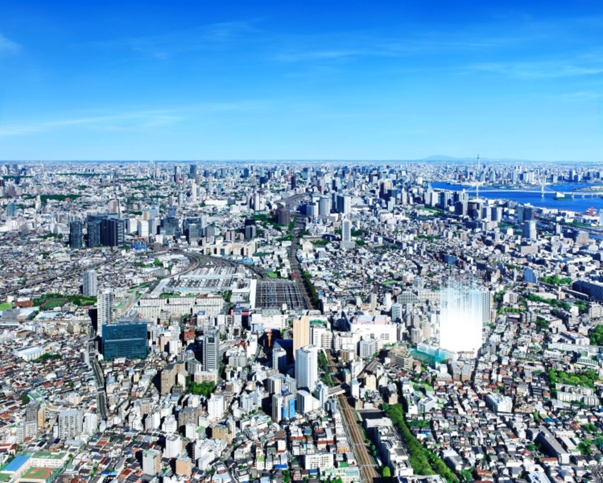 「ザ・パークハウス 大井町レジデンス」現地周辺空撮　（※2012年12月撮影したものにＣＧ加工を施してあり実際とは異なります）