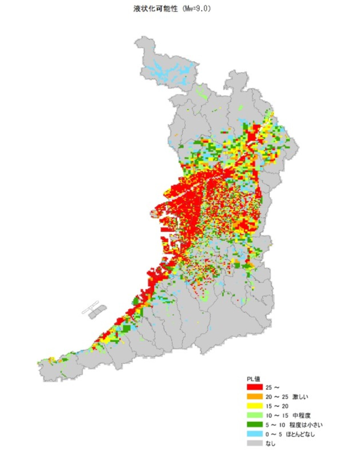 【図1】大阪府の液状化の可能性（出典：大阪府ホームページ）