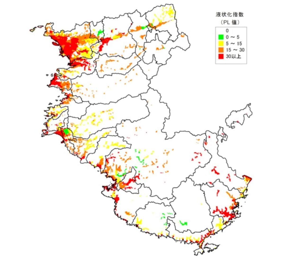 【図7】南海トラフ巨大地震発生時の液状化危険度予測図（出典：和歌山県地震被害想定調査報告書　H26年3月）