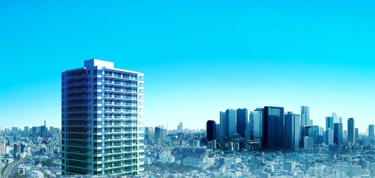 平成24年11月に現地27階相当より撮影した眺望写真に計画段階の図面を基に描き起こした外観完成予想CGを合成したもので実際とは異なります