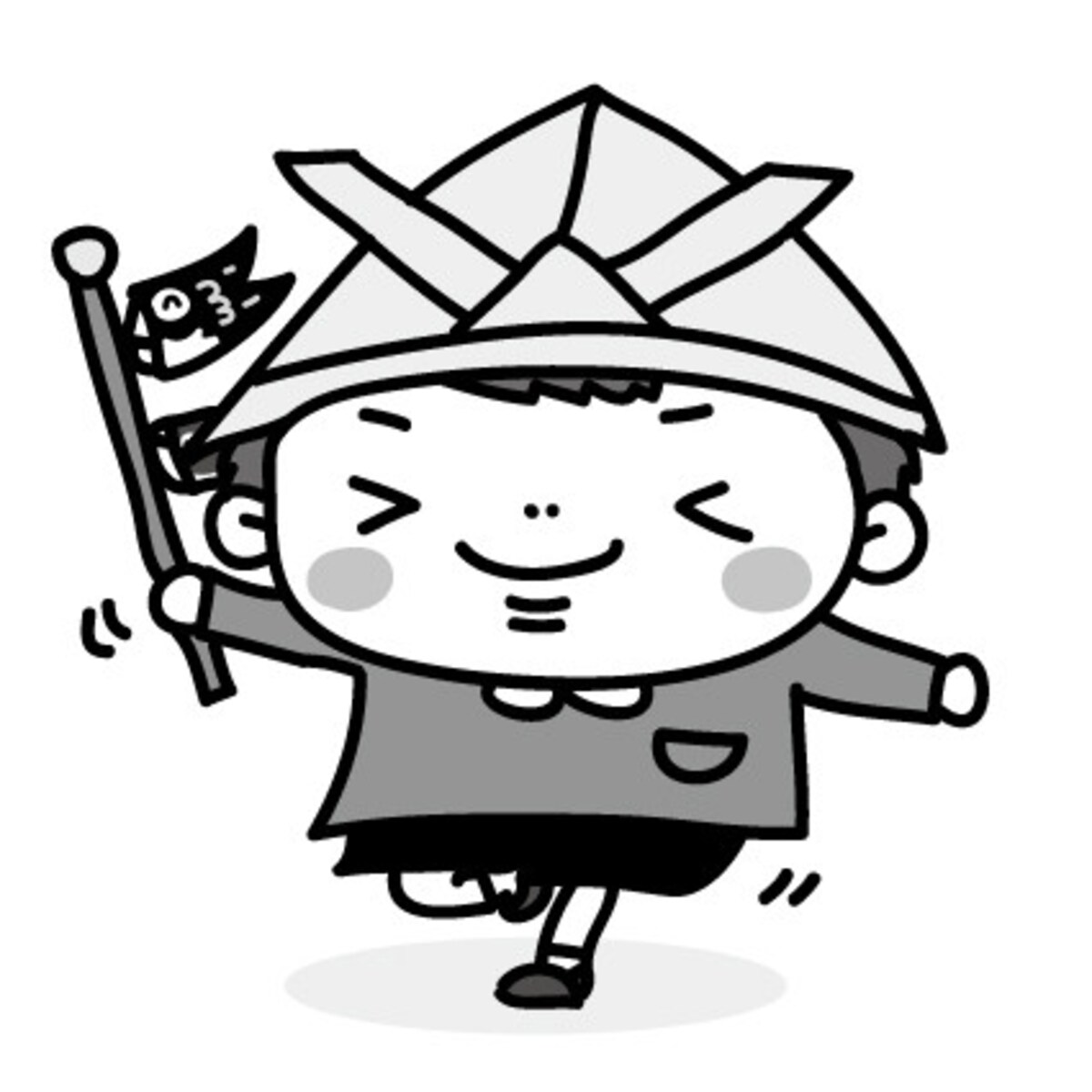 子どもとこいのぼり・鯉のぼりのフリー（無料）イラスト【白黒】