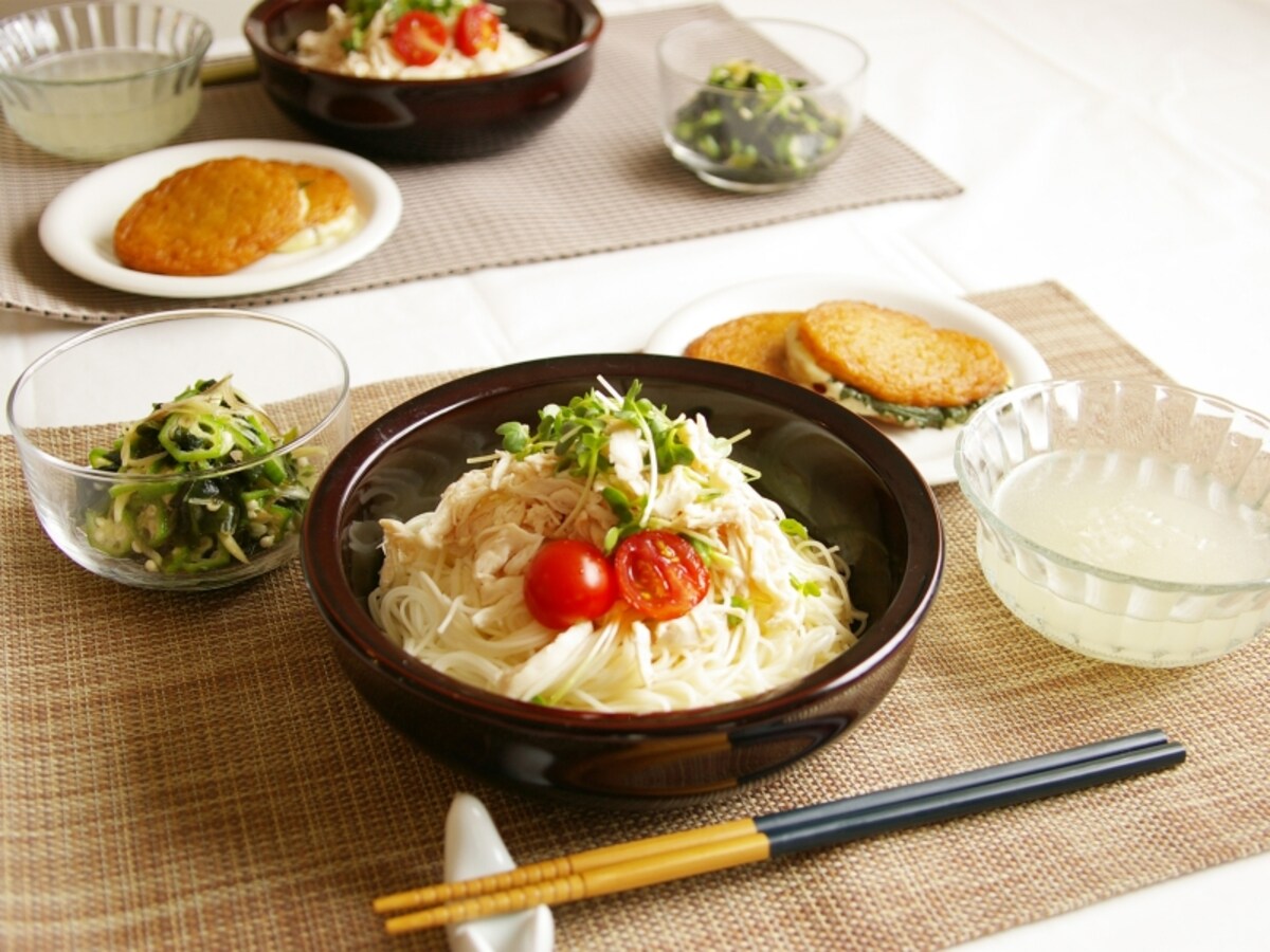 ネギ塩だれの鶏そうめん定食