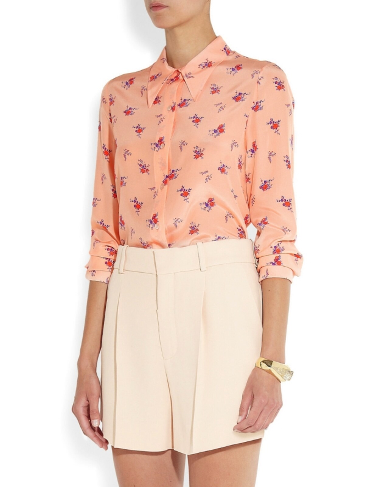 Miu Miu／Printed silk crepe de chine shirt