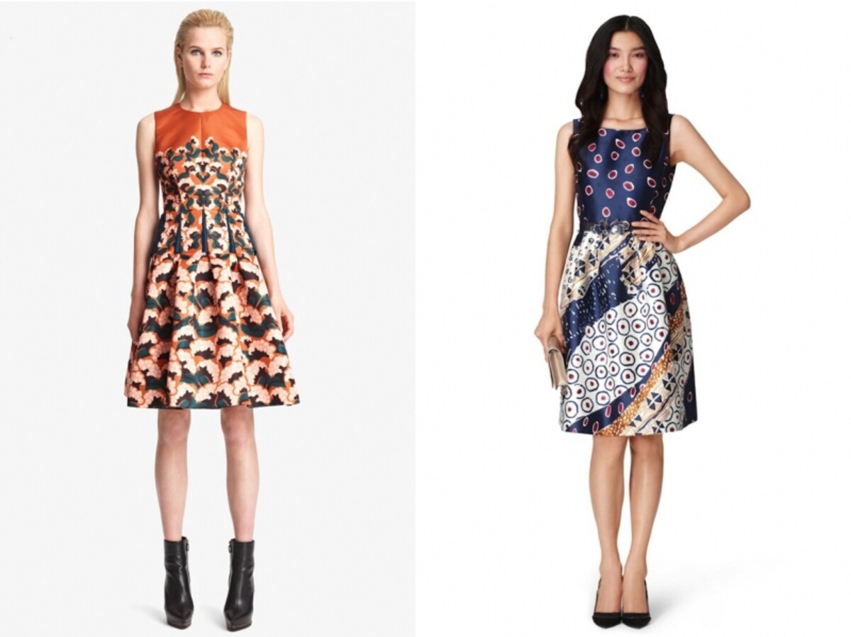 左から、Thakoon／Floral Print Full Skirt Dress Orange White Green、Oscar de la Renta／SLEEVELESS SCOOP NECK DRESS WITH FULL SKIRT