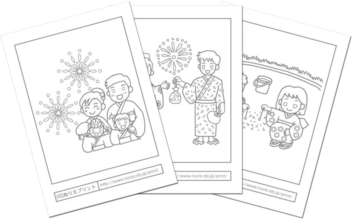 花火 ぬりえ 塗り絵 無料 ダウンロード　ぬりえプリント