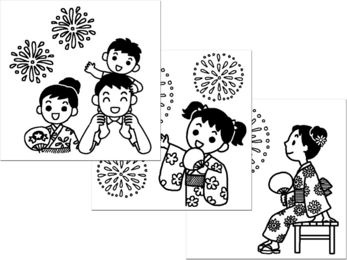 花火 ぬりえ 塗り絵 無料 ダウンロード　白黒イラスト素材