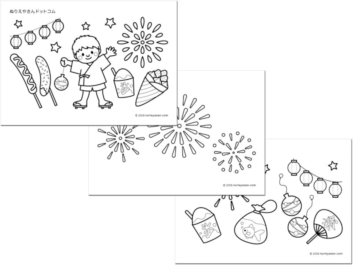 花火 ぬりえ 塗り絵 無料 ダウンロード　ぬりえやさん