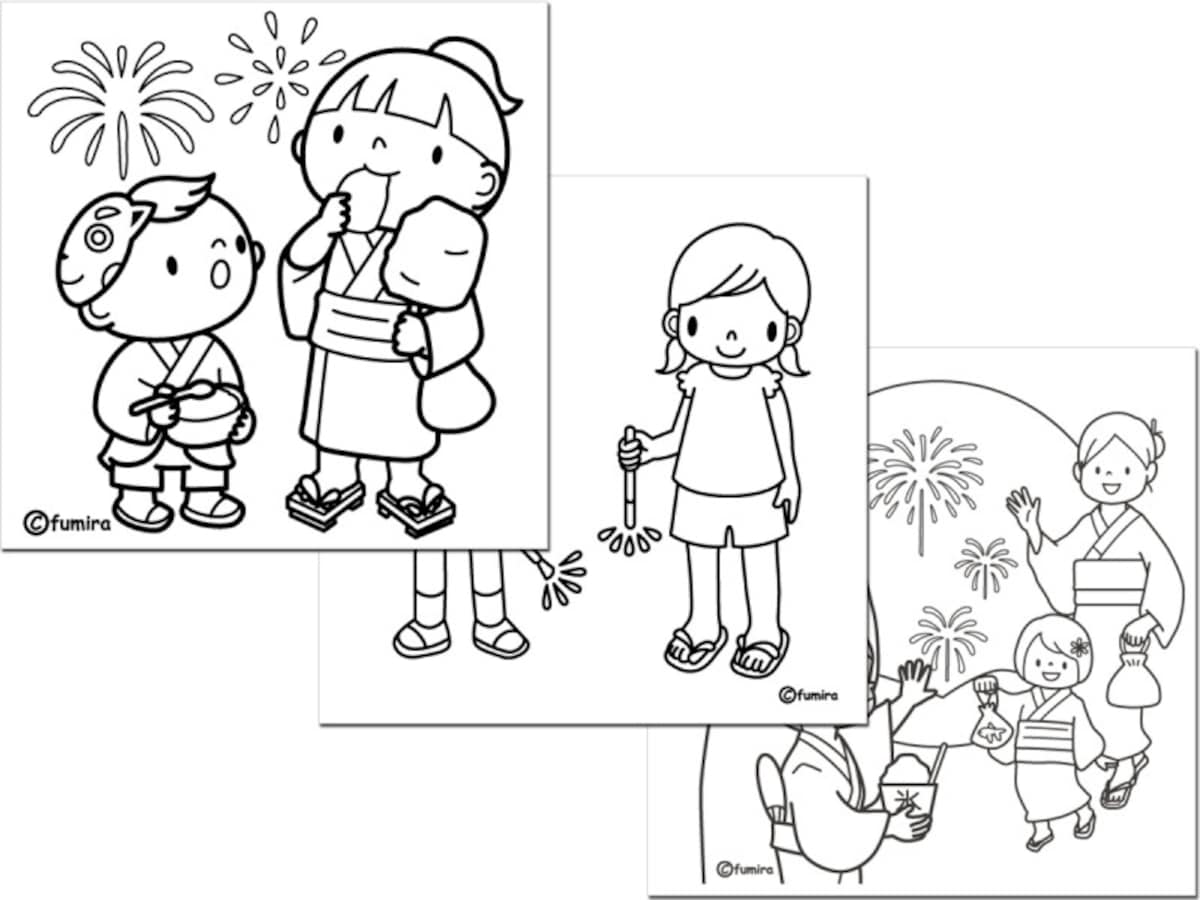 花火 ぬりえ 塗り絵 無料 ダウンロード　子供と動物のイラスト屋さん