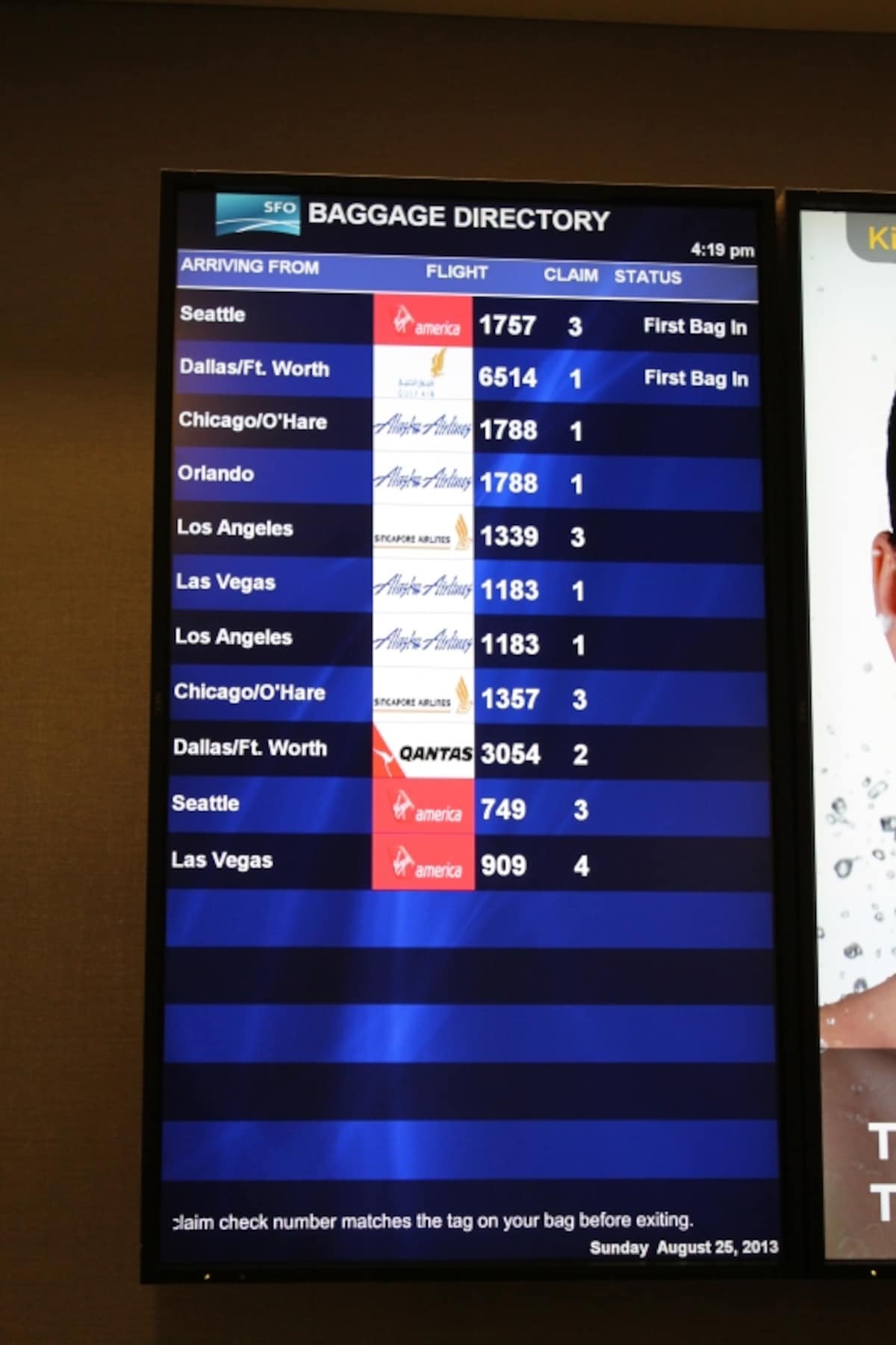 Baggage claim directory