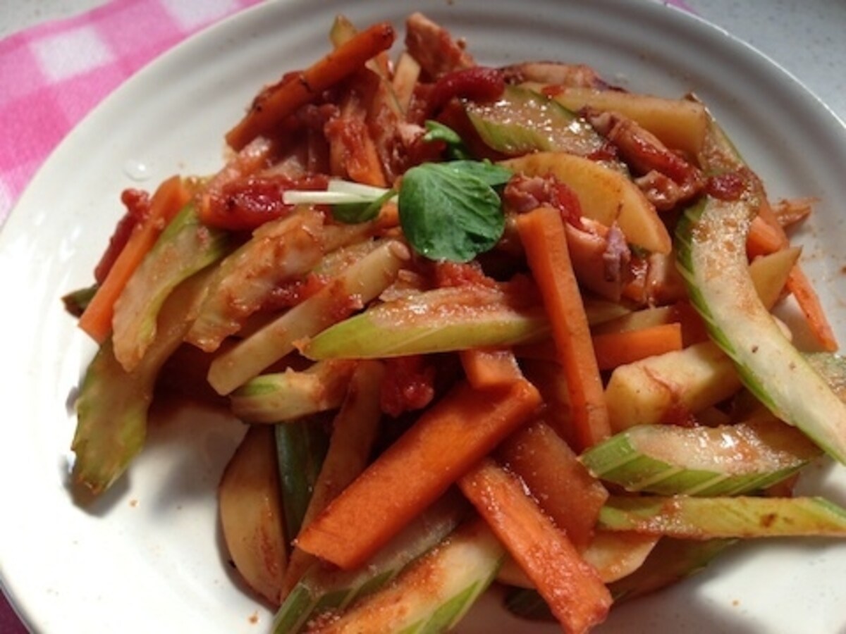 塩辛で野菜炒め