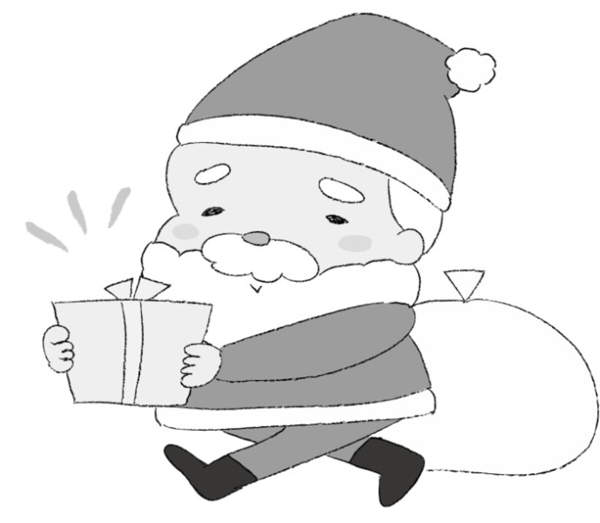 手書き風サンタ　クリスマス　イラスト　白黒　かわいい