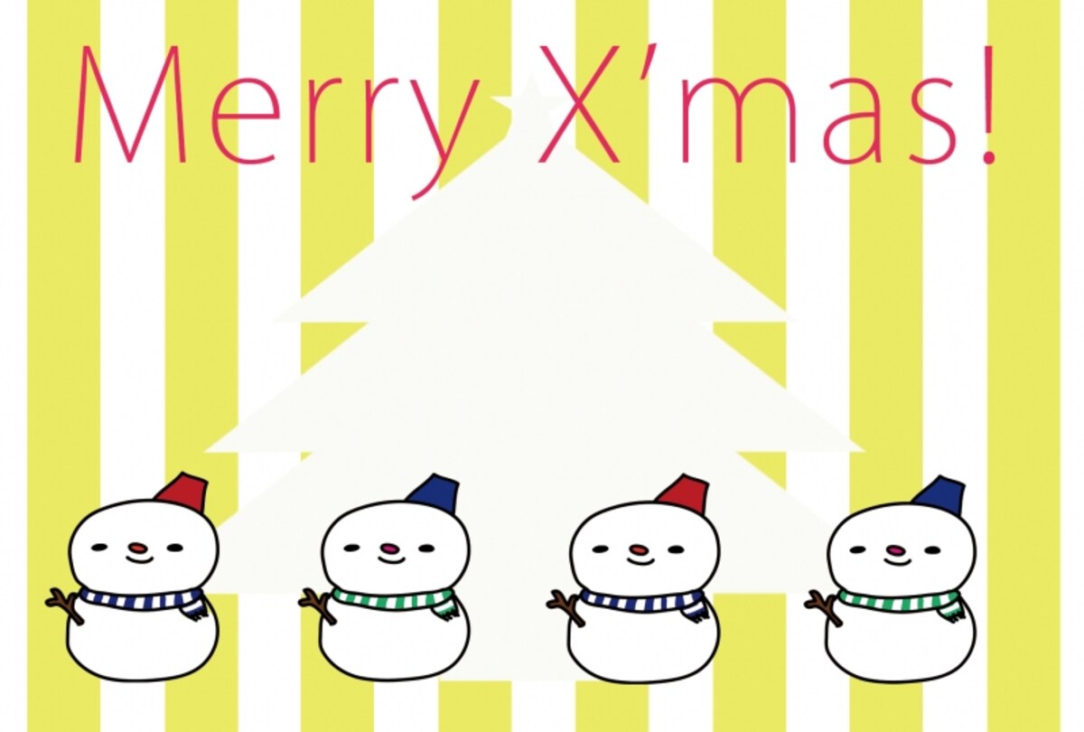 グリーティングカード　雪だるま　クリスマス　イラスト　カラー　かわいい