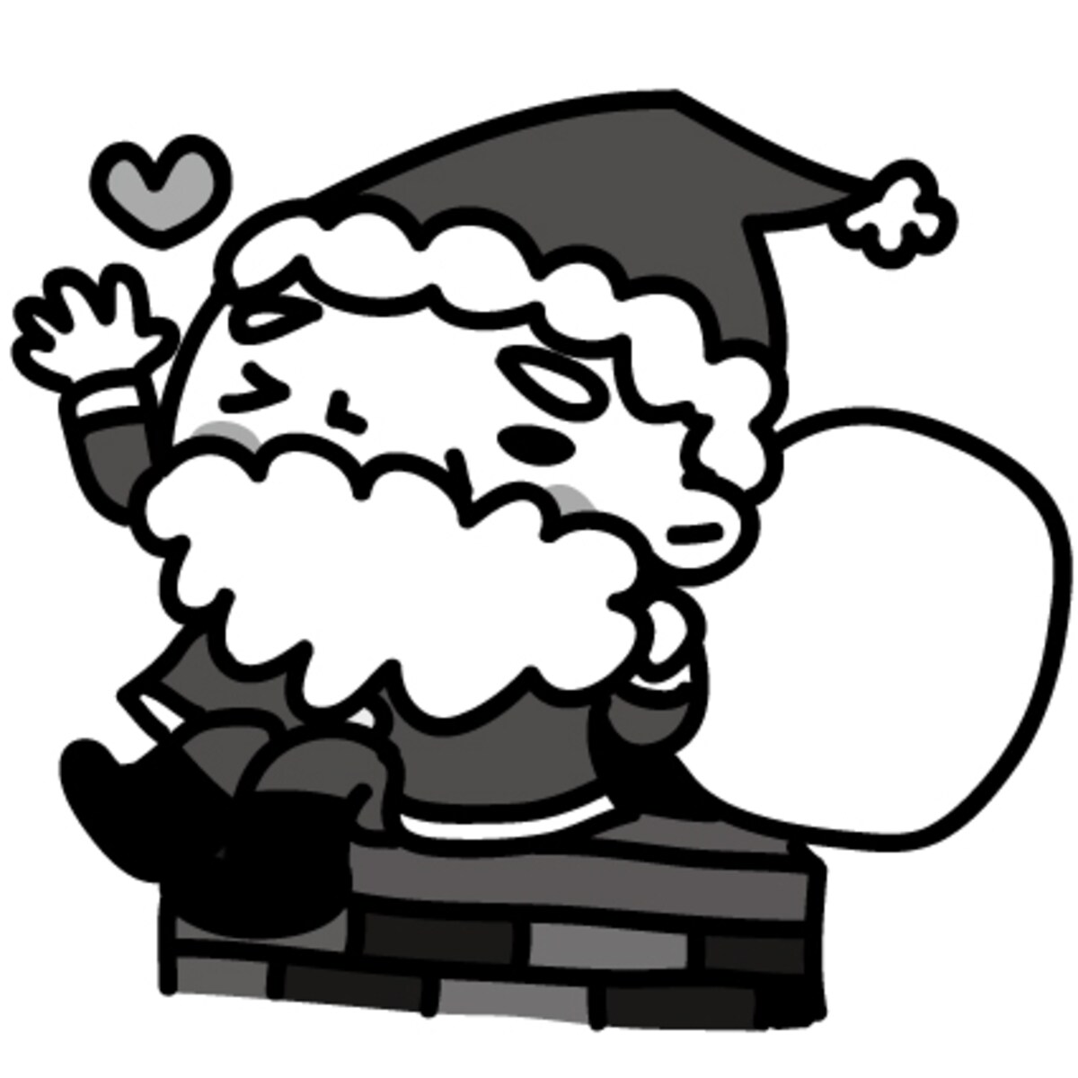 煙突とサンタ　クリスマス　イラスト　白黒　かわいい