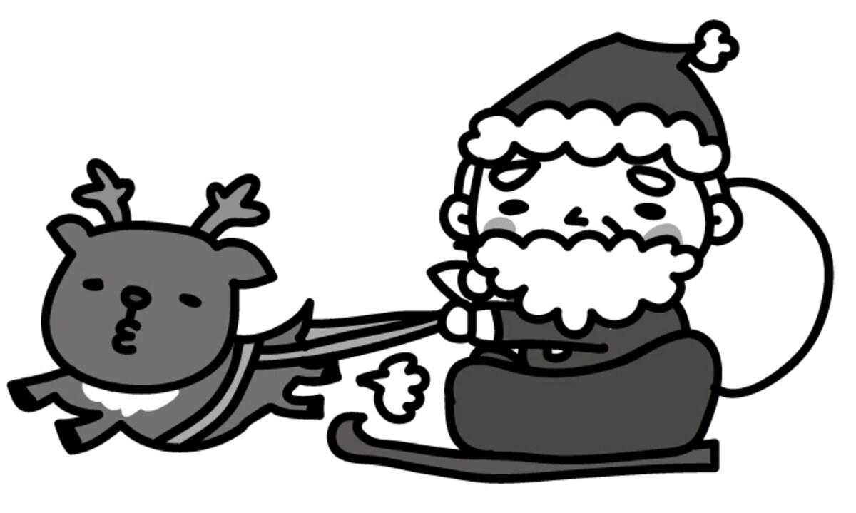 トナカイとサンタ　クリスマス　イラスト　白黒　かわいい