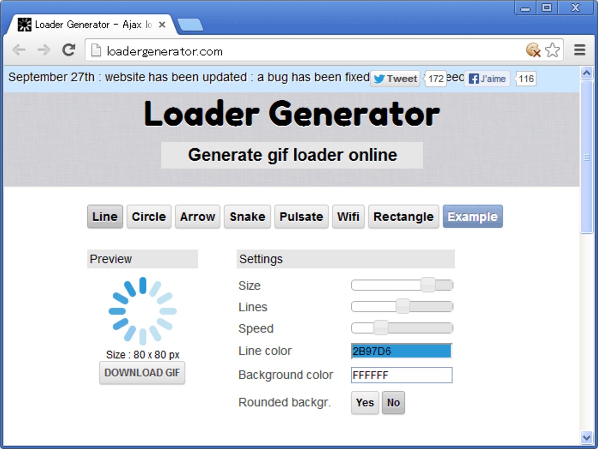 ウェブ上でローディングGIF画像を簡単に作成できる「Loader Generator」