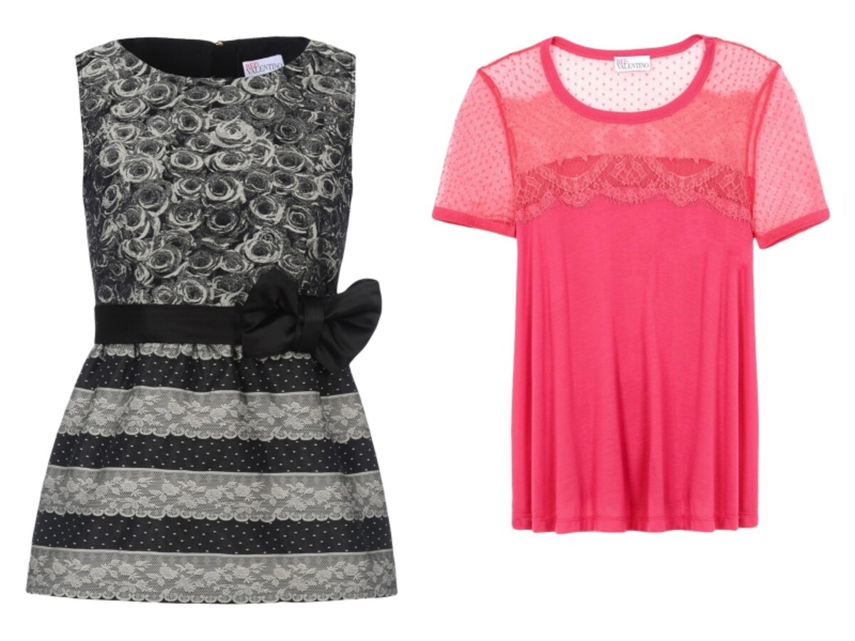RED VALENTINO／TOP Black、RED VALENTINO／Short sleeve boxy-fit t-shirt Garnet