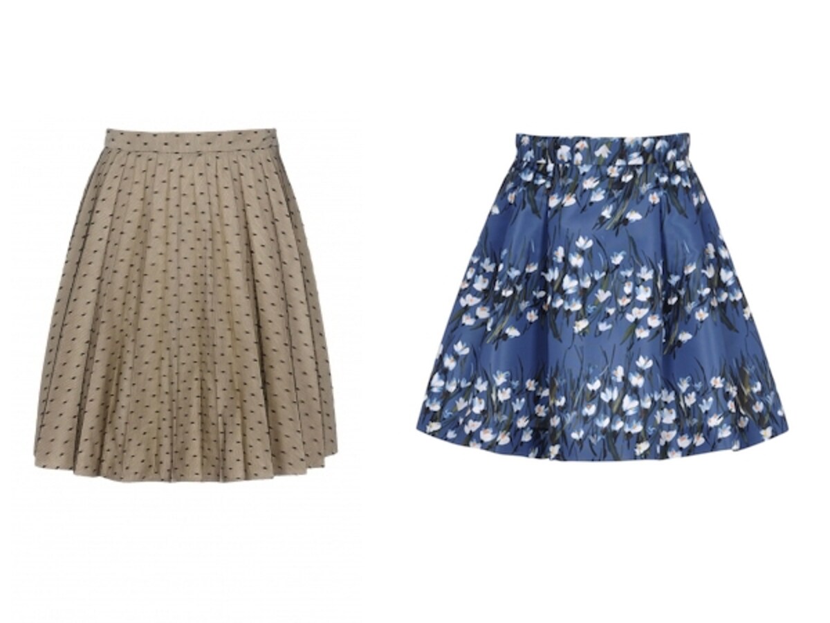 RED VALENTINO／Pleated skirt Beige、RED VALENTINO／"Snowdrop" print faille skirt Blue