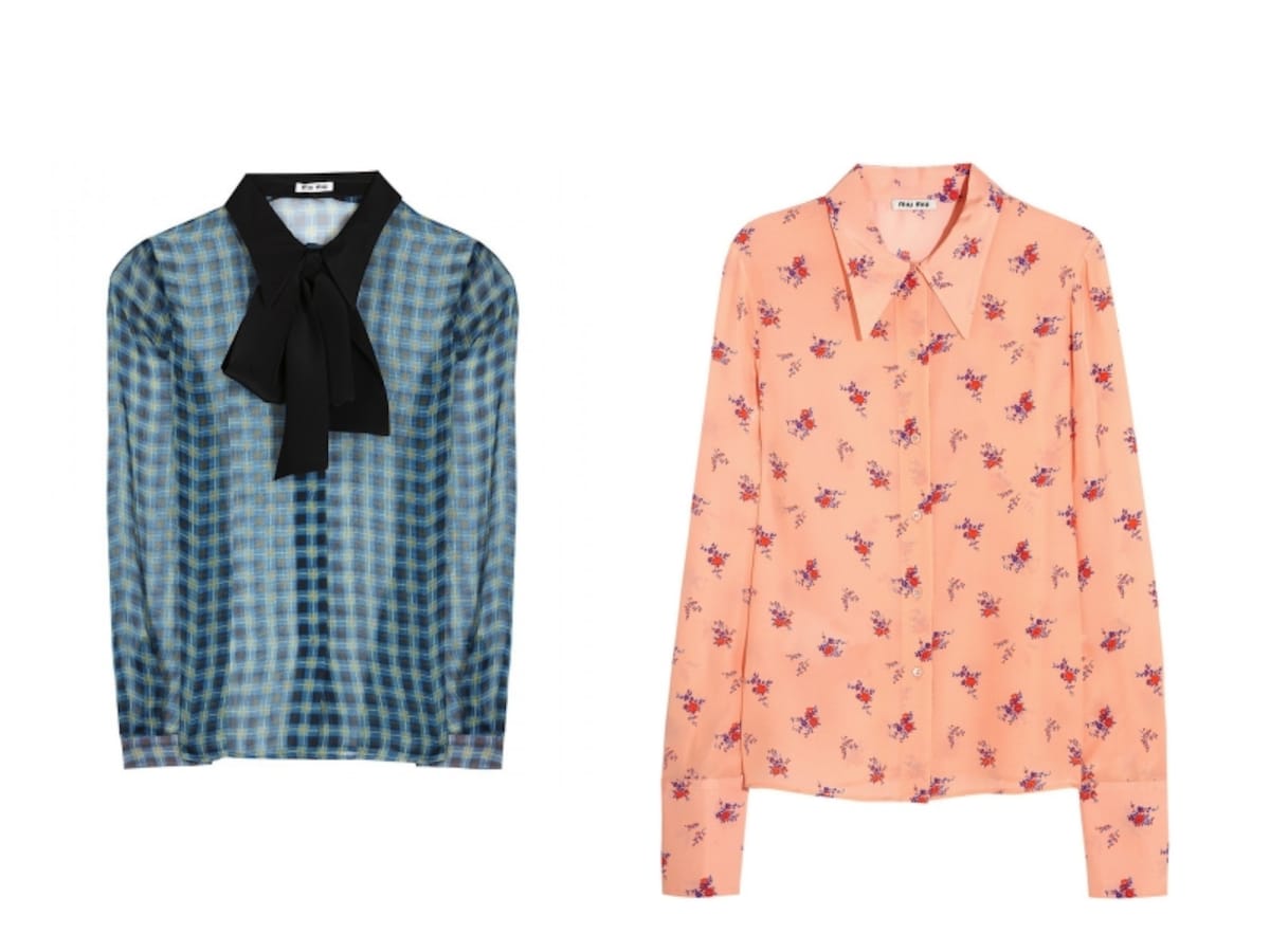 Miu Miu／SILK SHIRT Bluette、Miu Miu／Printed silk crepe de chine shirt