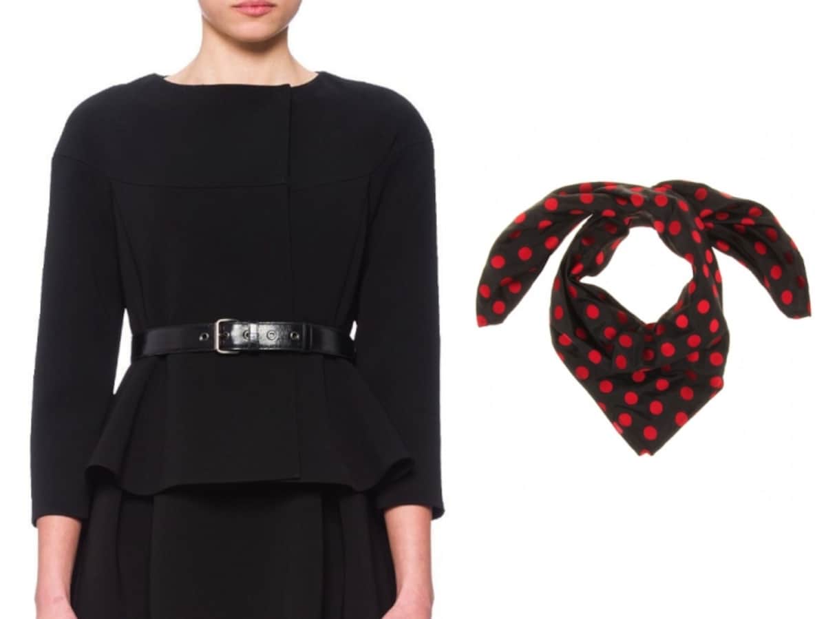 Miu Miu／Cady double-breasted jacket、 Miu Miu／POLKA-DOT SCARF