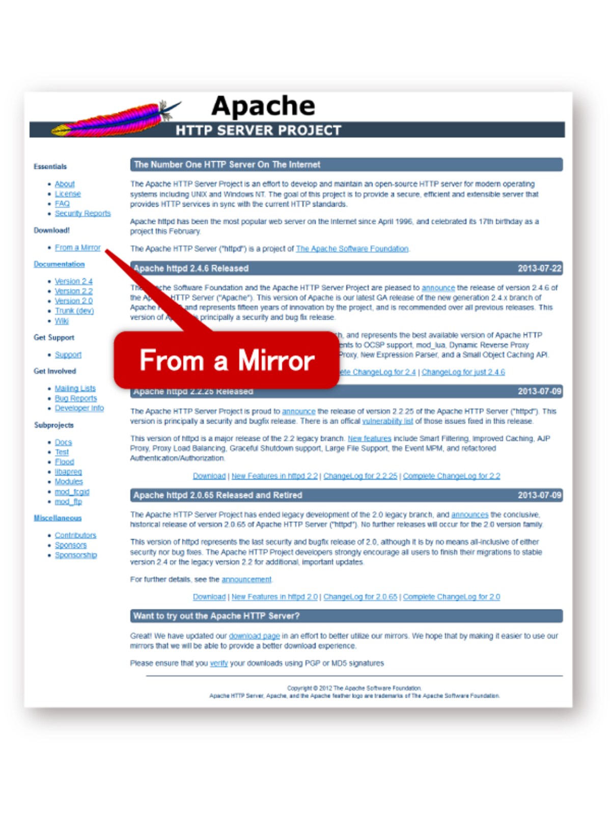 Apache Webサーバサイトトップ