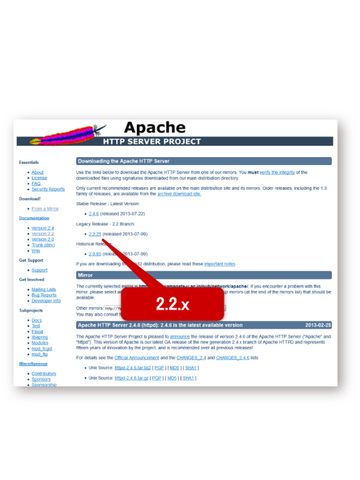 Apache Webサーバダウンロードページ