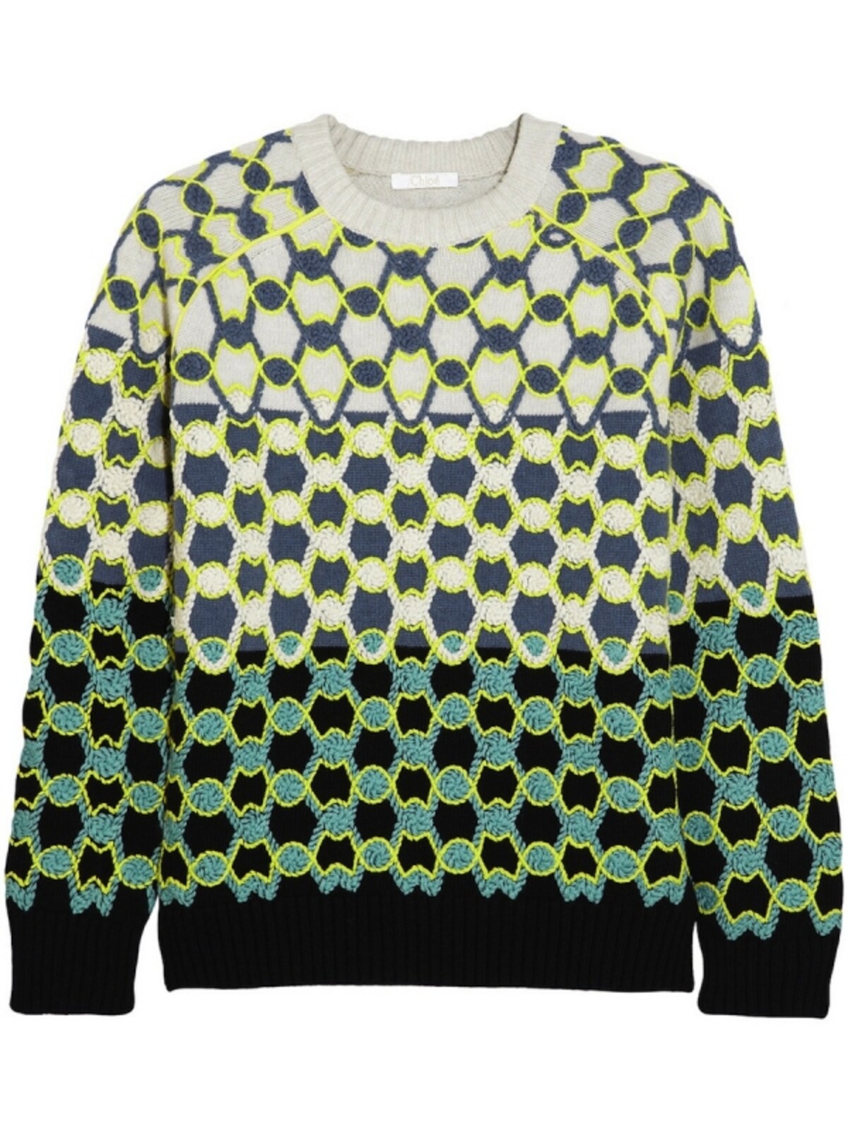Chloe／Neon-embroidered wool sweater