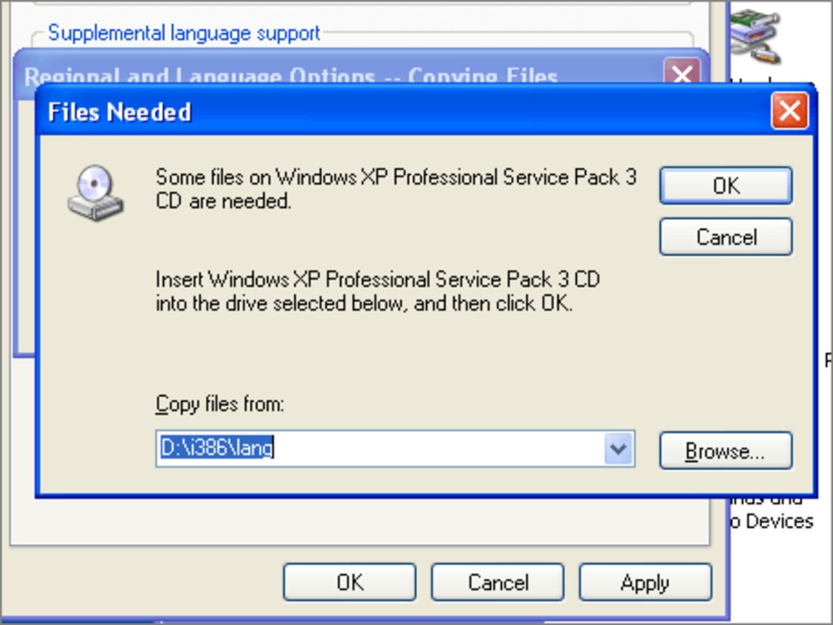 Windows XPのCD-ROMの場所を指定