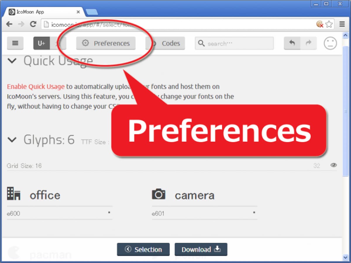 「Preferences」をクリックしてオプションを設定