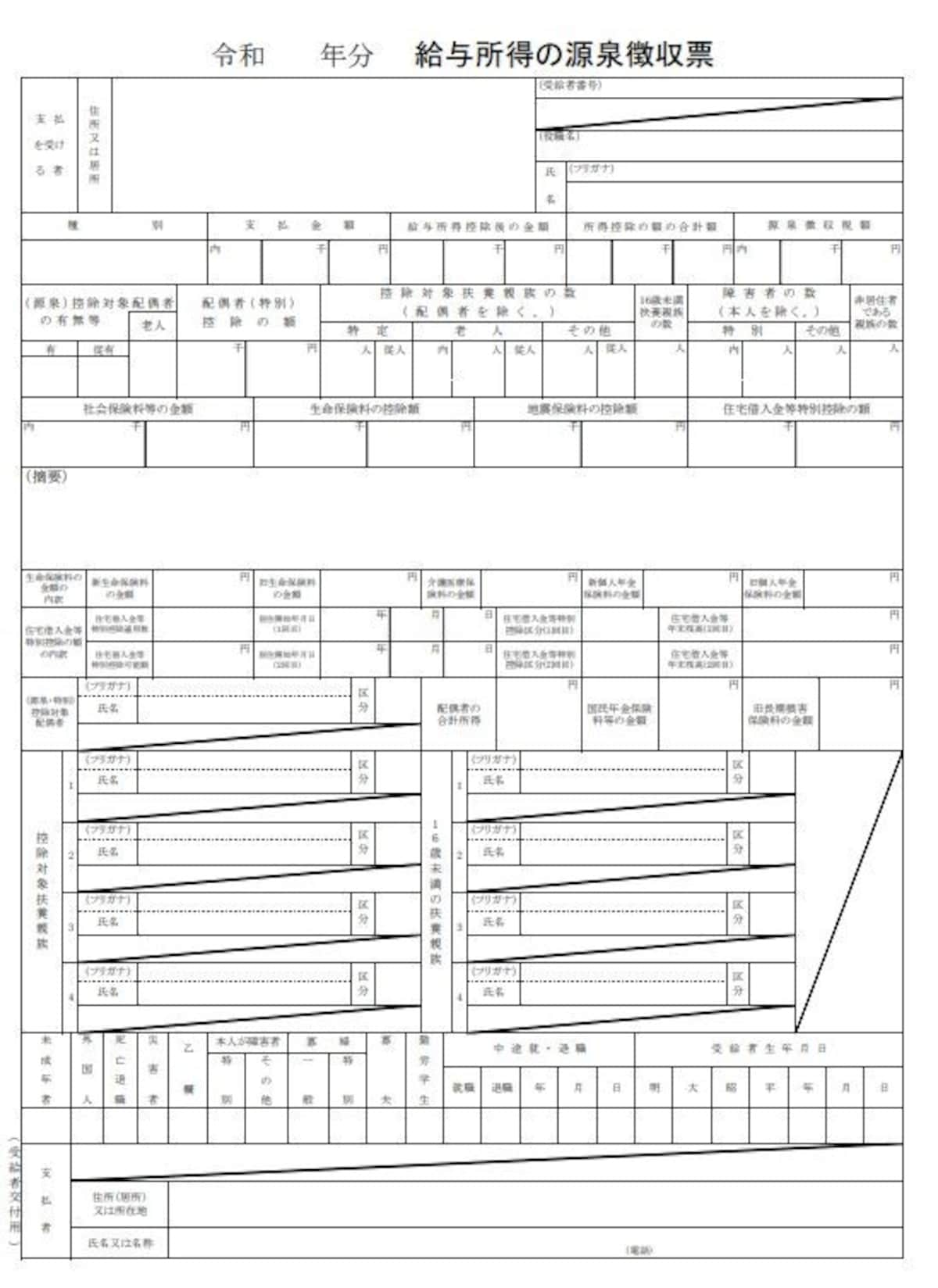 令和年代の源泉徴収票フォーマット（出典：国税庁ホームページ）
