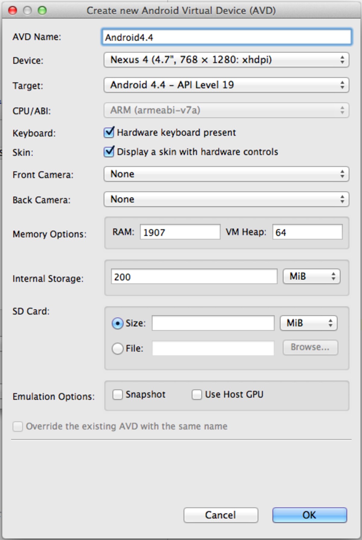 Android4.4に対応したエミュレータを作成する
