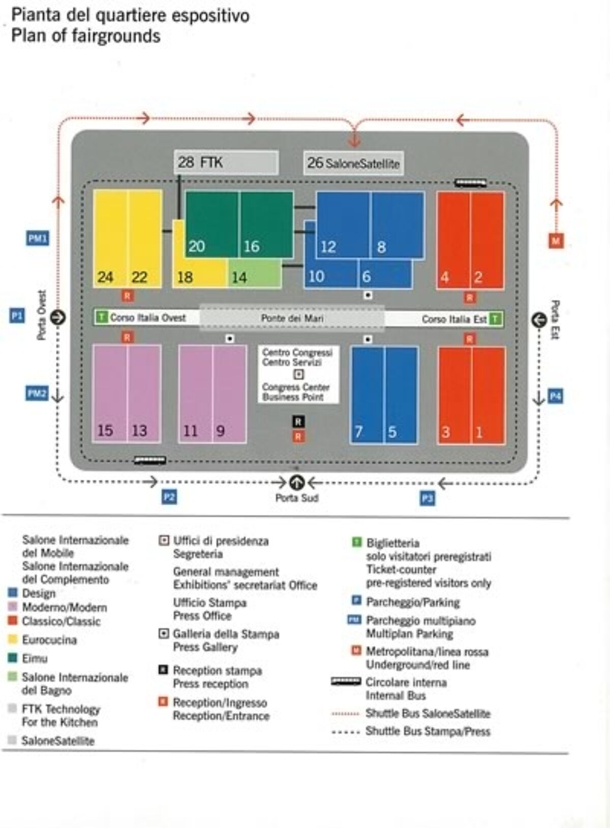 新会場Fiera Milanoの会場平面図。左上の黄色い3ホールがEurocucina会場。