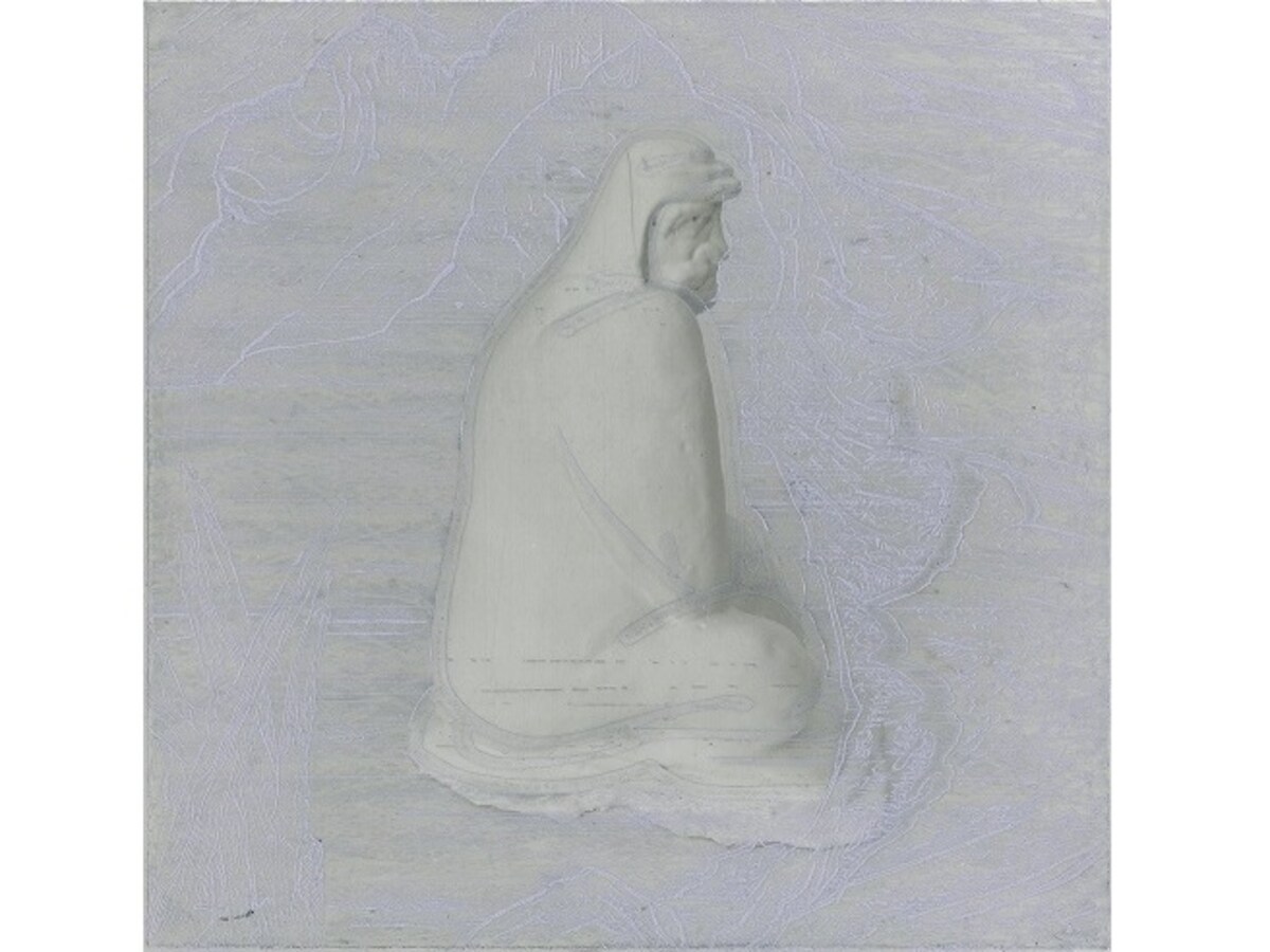 山田純嗣　《(12-12) BODHIDHARMA》　2012年　ポリコートパネルに印画紙、樹脂、パールパウダー、インタリオ・オン・フォト　20×20cm　ed.3