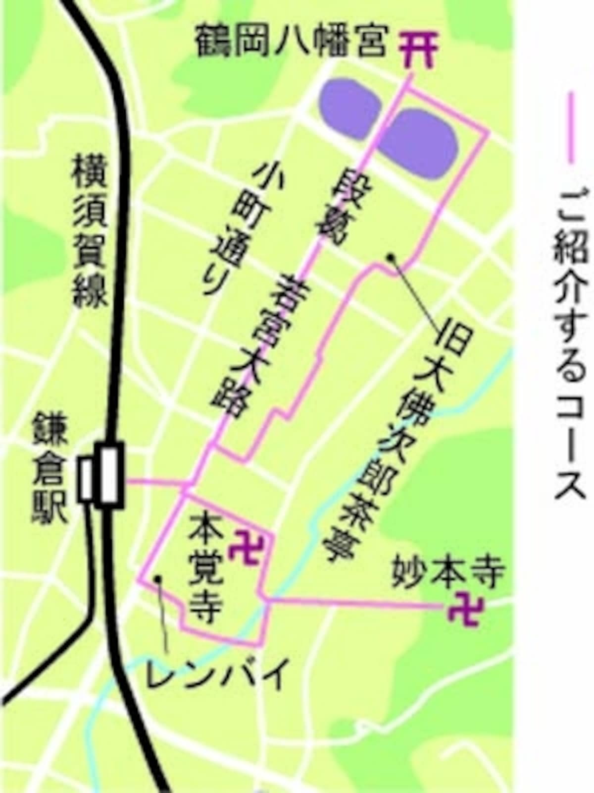 鶴岡八幡宮～妙本寺散策地図