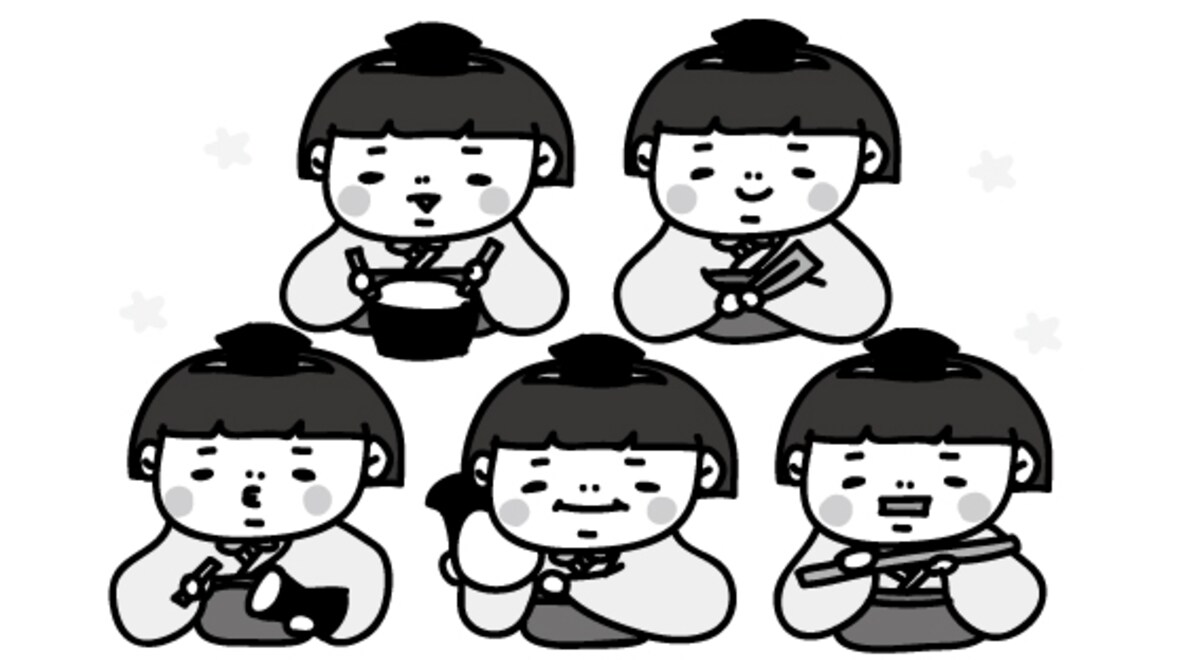 ５人ばやし　ひな祭り　イラスト　白黒　かわいい
