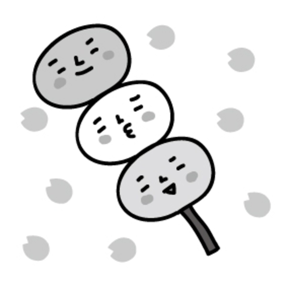 お花見　イラスト　桜　白黒　かわいい