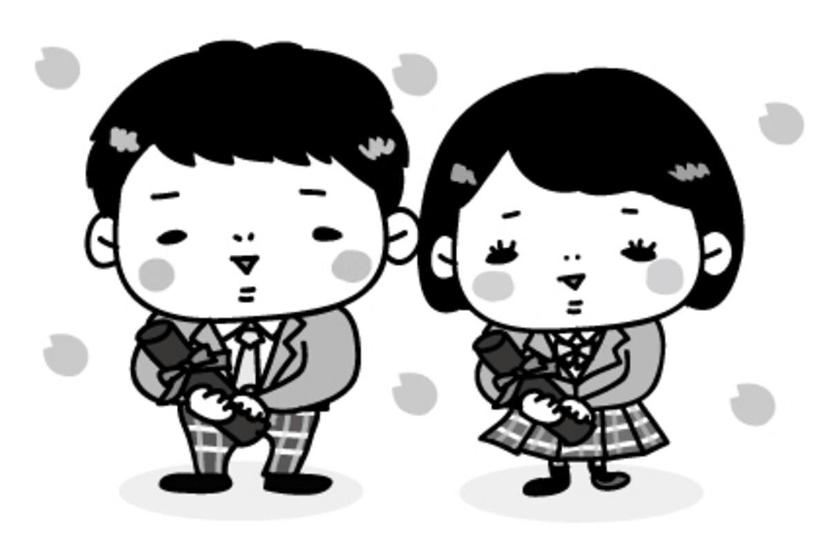 【モノクロ】ブレザー制服の学生カップルです。