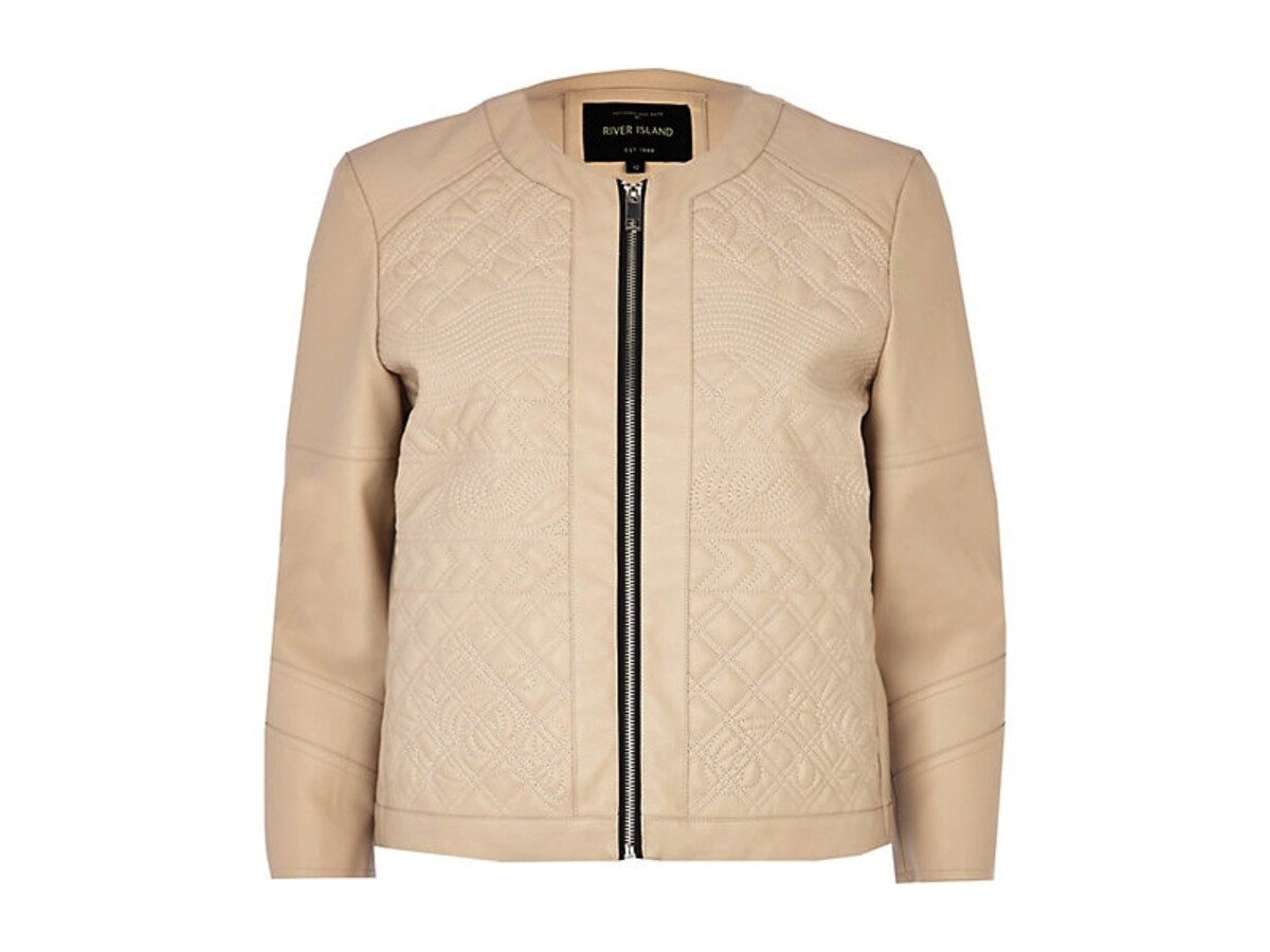 BEIGE EMBOSSED LEATHER-LOOK JACKET(River Island)