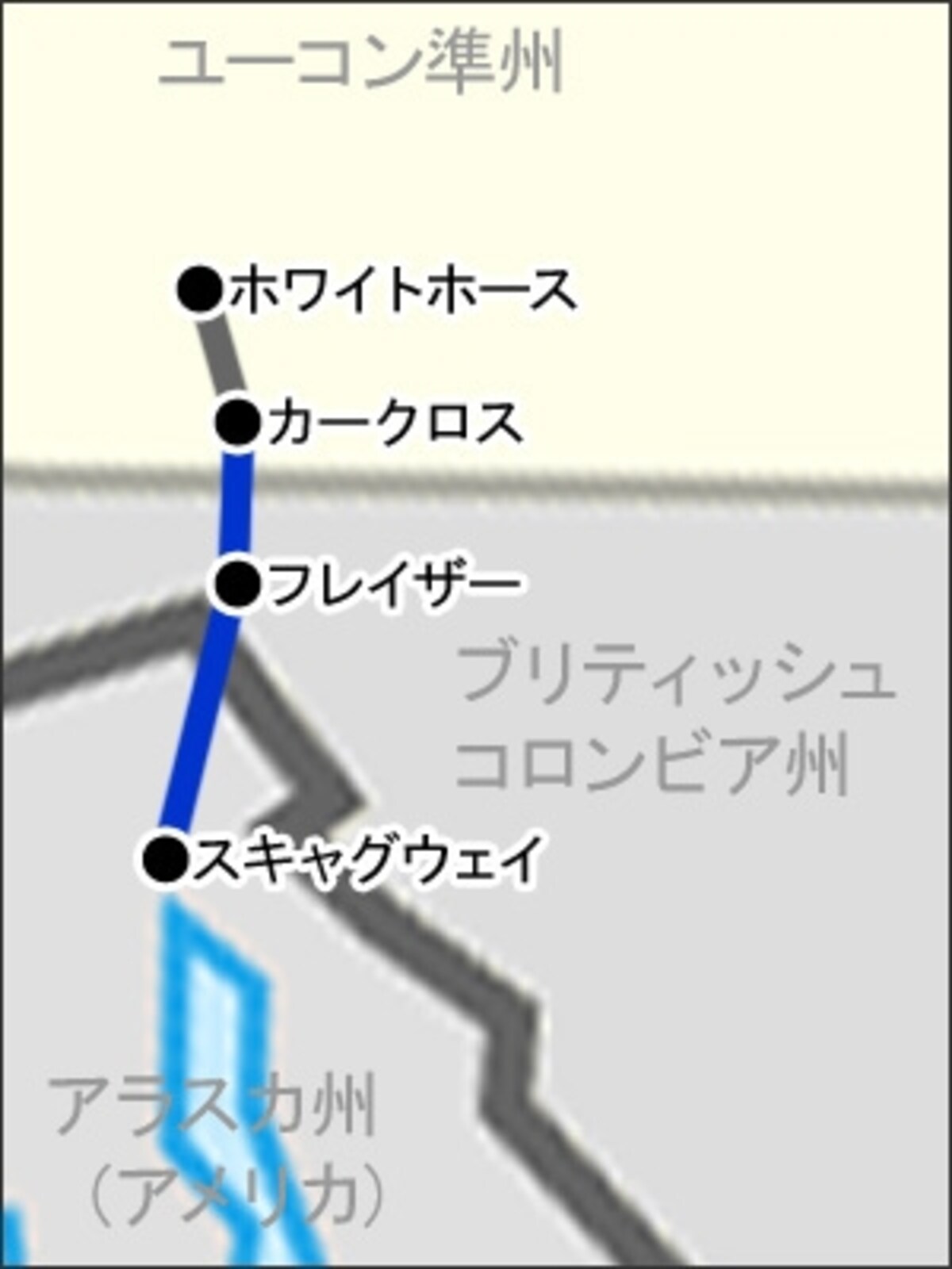 地図上の青い線が鉄道のルート（クリックで拡大）