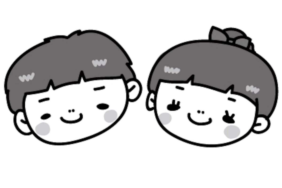 男の子と女の子　こどもの日　イラスト　白黒　かわいい