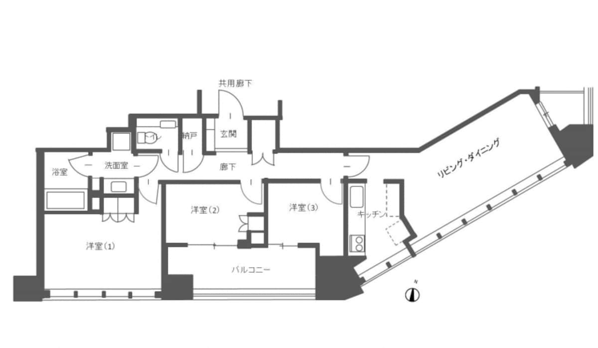 【図3】スター型タワーマンションの角住戸の間取り例