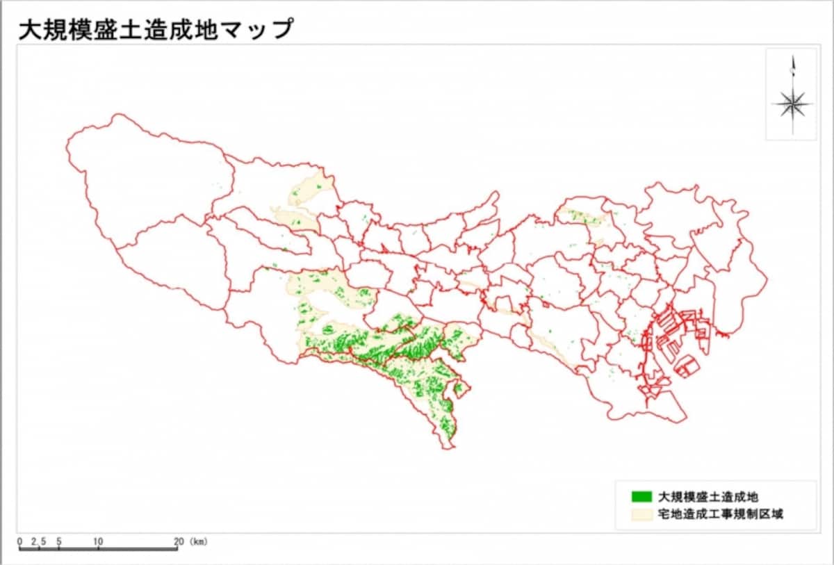 大規模盛土造成地マップ（東京都全域）（出典：東京都都市整備局）