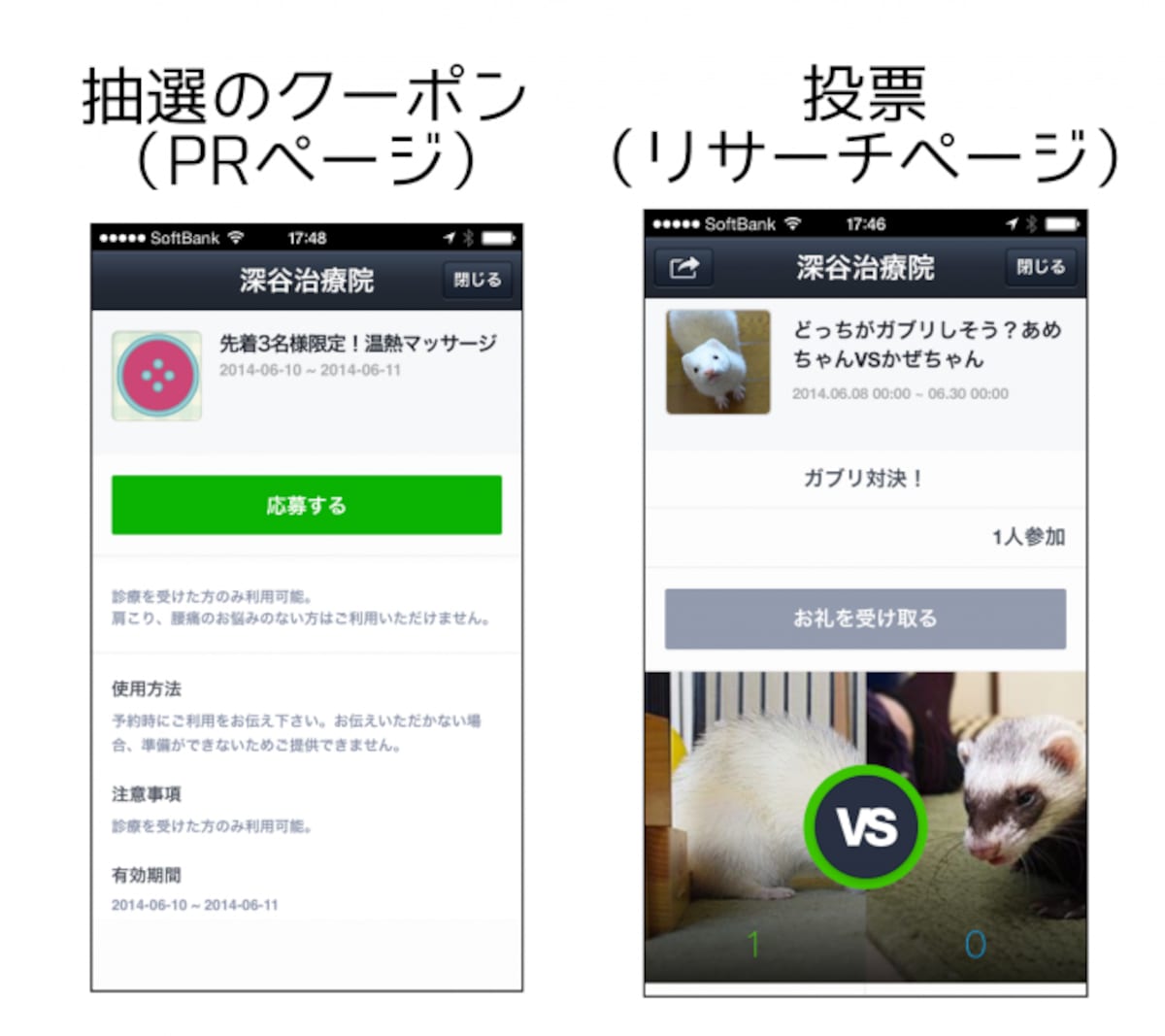クーポンと投票などいろいろなメッセージを送信できる