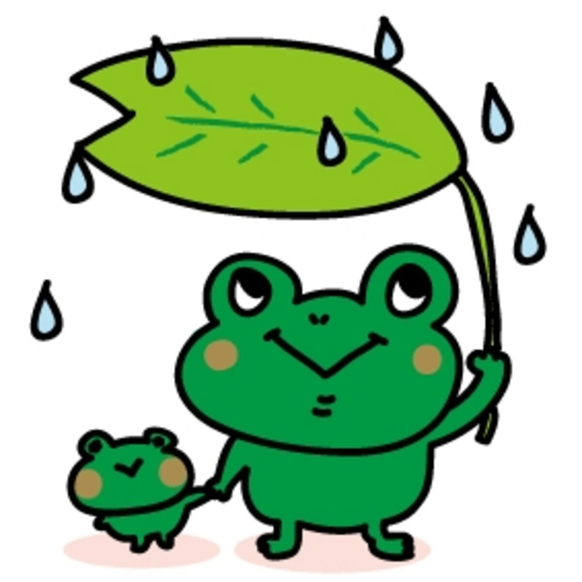 かえるの親子　梅雨　イラスト　カラー　かわいい