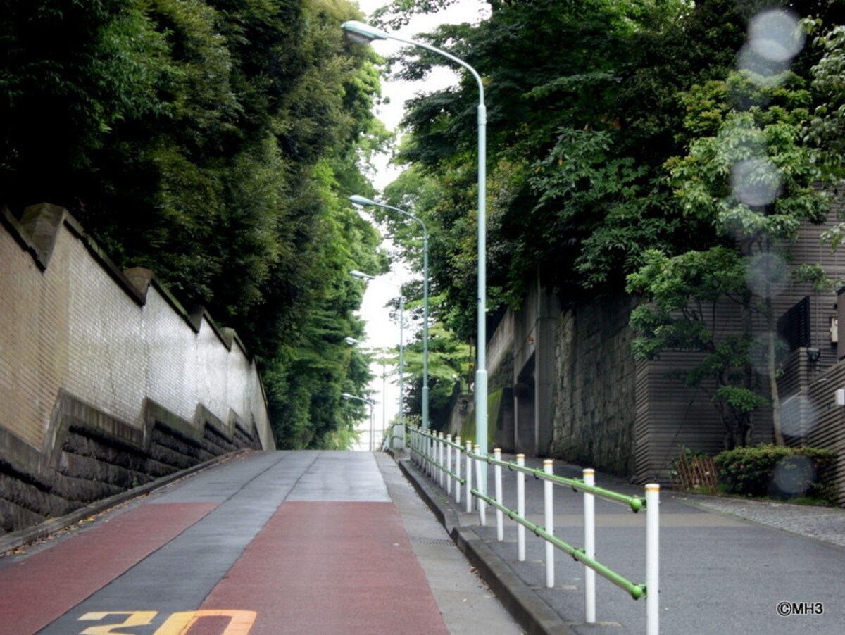 綱坂（右が「綱町三井倶楽部」）