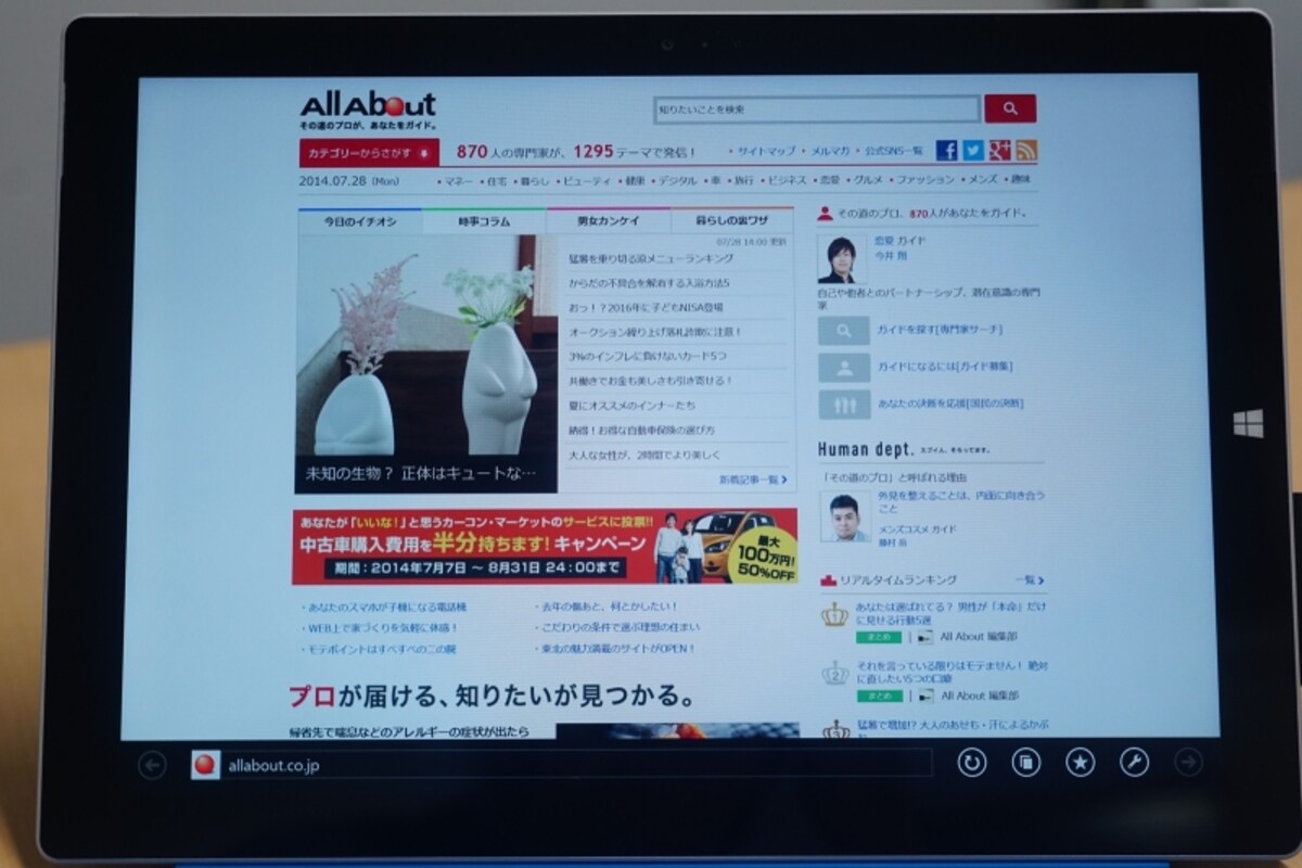 Internet Explorerにて、表示例。画面は見やすいです。