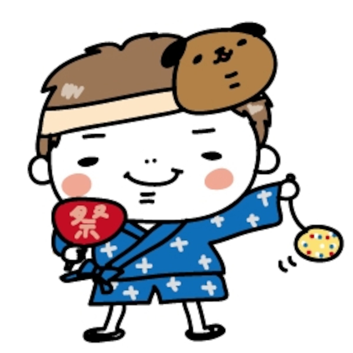 【カラー】甚平を着て、祭りを楽しむ男の子です。